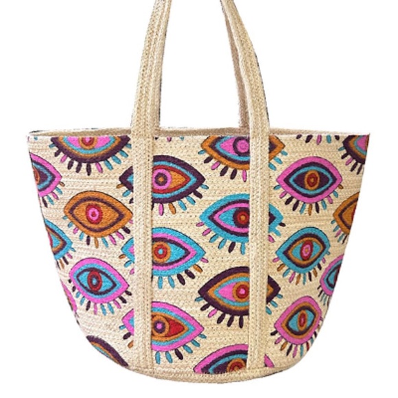 Evil Eye Jute Tote - Picture 1 of 1